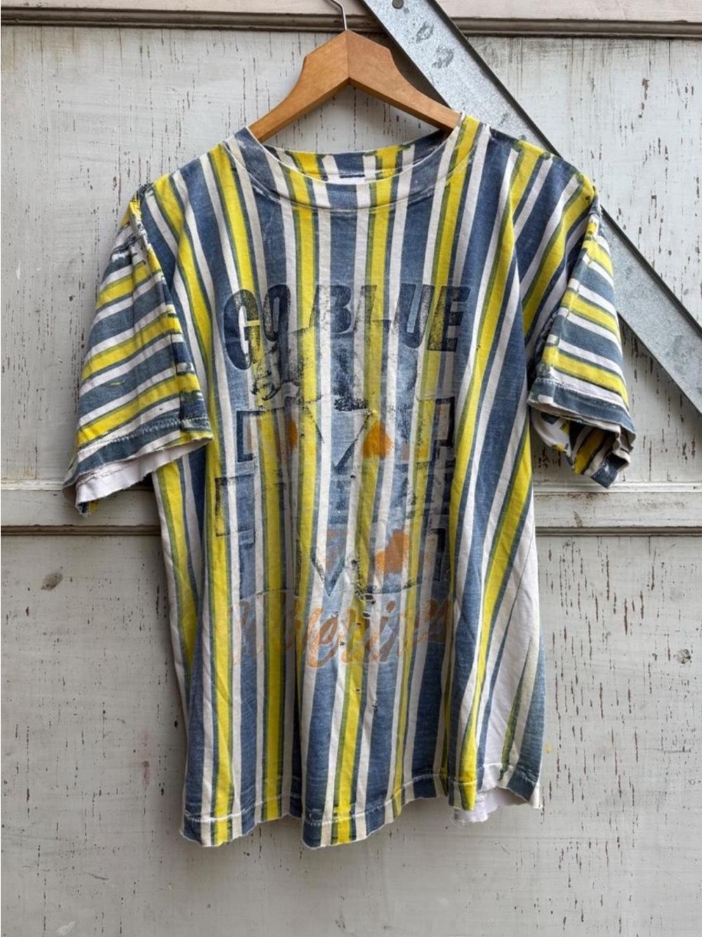 Vintage 90s University of Michigan Striped All Over Print Football Shirt L